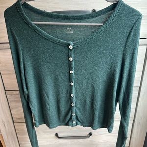 American eagle green button up top